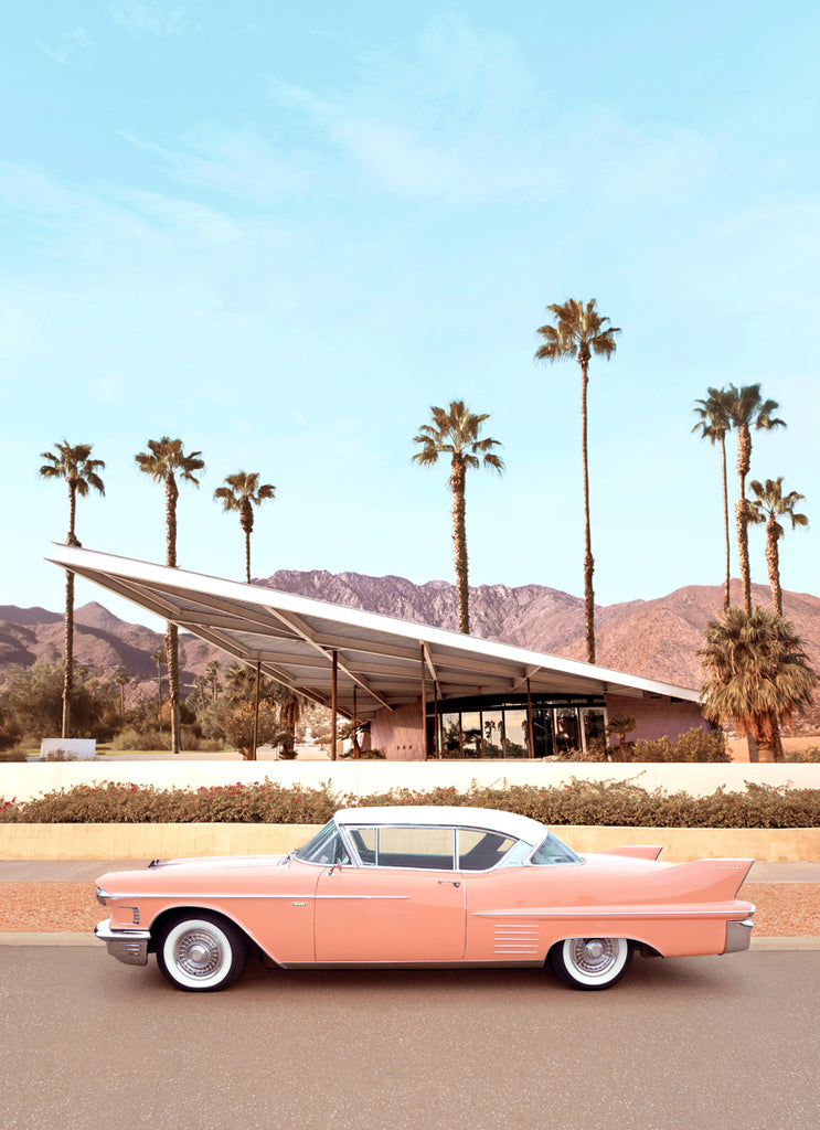 palm Springs Car California Art print pink cadilec