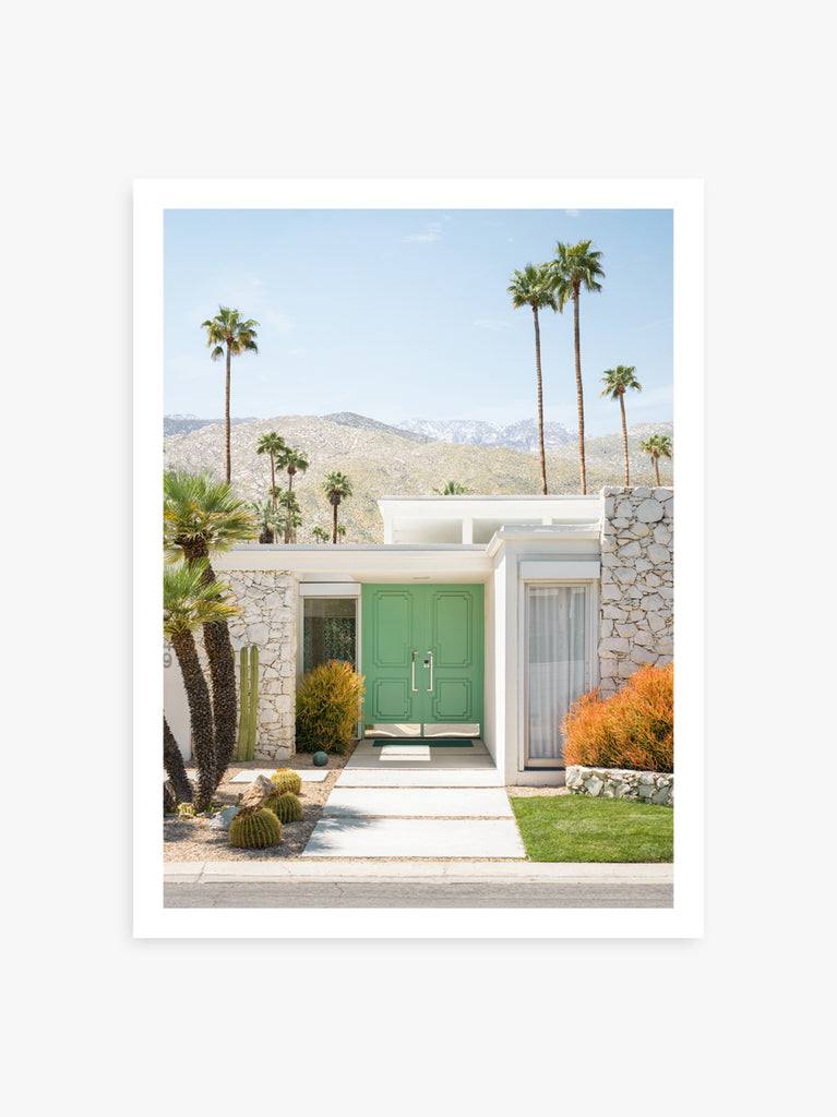 Celadon  Door art print by Paul Fuentes featuring a Palm Springs mid-century modern house with an green front door.