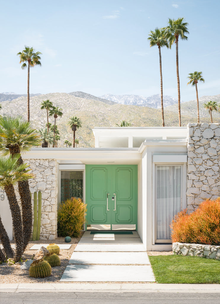 Celadon  Door art print by Paul Fuentes featuring a Palm Springs mid-century modern house with an green front door.