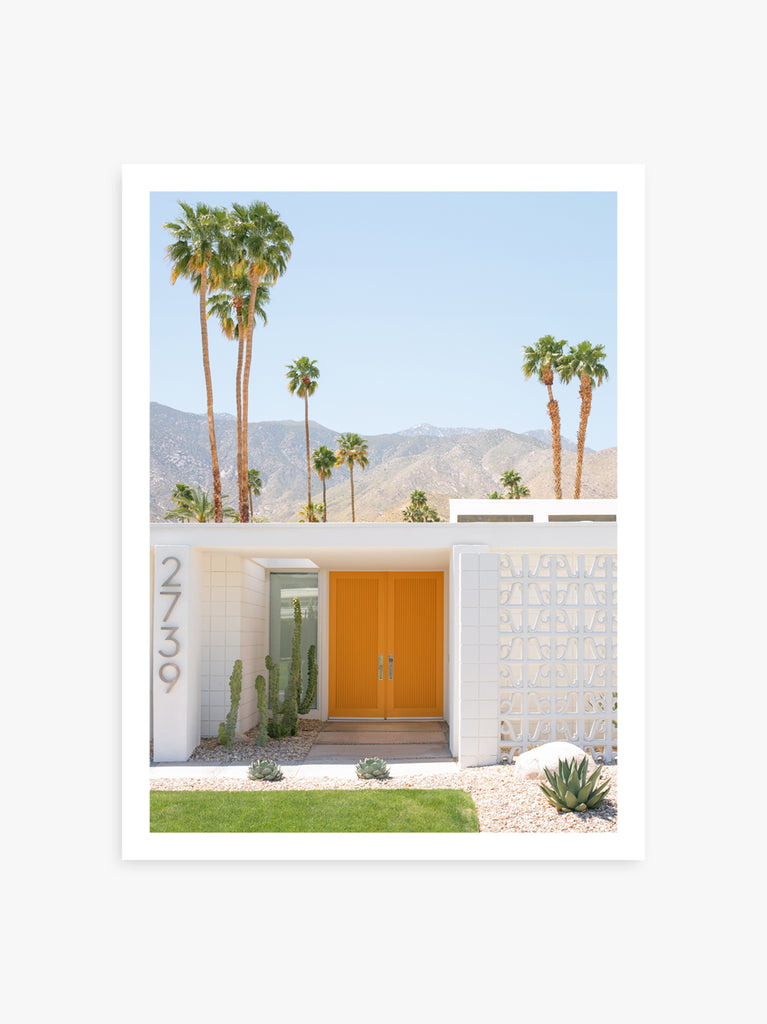 Orange Door art print by Paul Fuentes featuring a Palm Springs mid-century modern house with an orange front door.