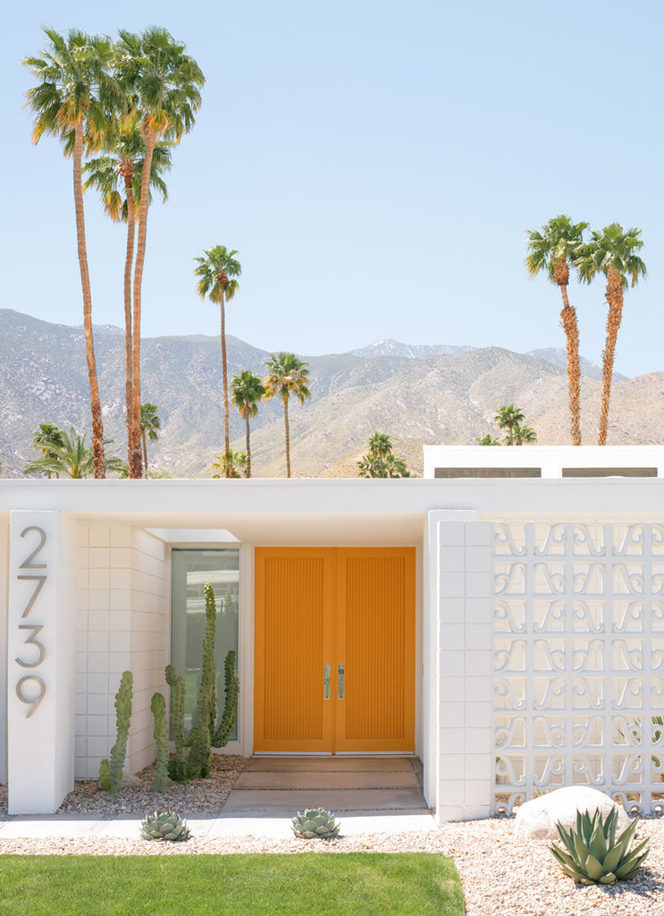 Orange Door art print by Paul Fuentes featuring a Palm Springs mid-century modern house with an orange front door.